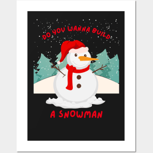 White And Red Illustration Snowman Posters and Art